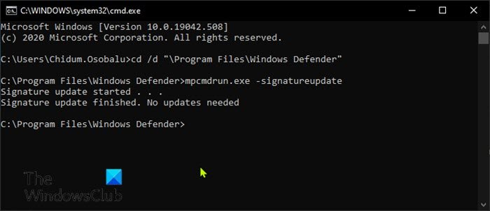 Update Windows Defender via de opdrachtprompt