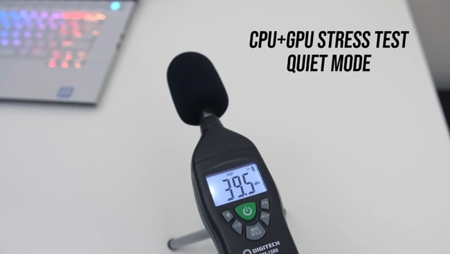 Digitech's sound level meter was measuring the noise produced by fans during CPU+GPU stress tests at quiet mode of Dell Alienware m115 r2 gaming laptop.
