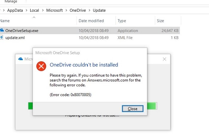 Код ошибки 0x80070005 в OneDrive