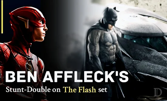 Ben Affleck's stunt-double on Flash movie set featuring Batcycle