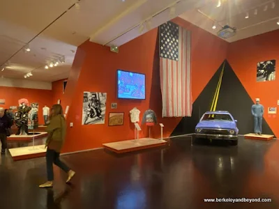 overview with Levi's-upholstered AMC Gremlin car in Levi Strauss: A History of American Style show at The Contemporary Jewish Museum in San Francisco, California