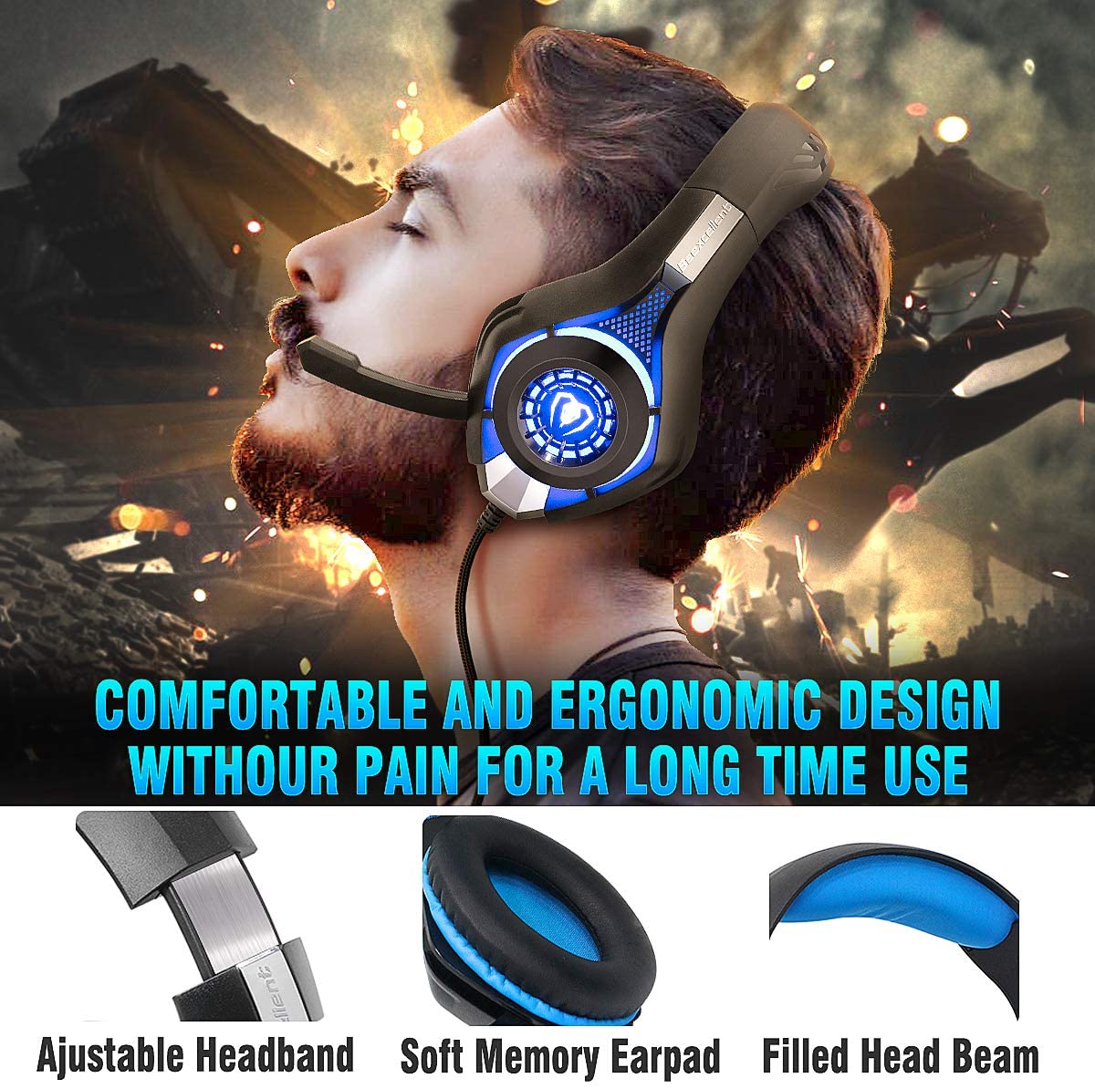 Beexcellent USB Gaming Headset for PC,7.1 Surround Sound PC Headset