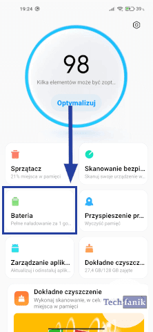 Bateria w aplikacji Panel Sterowania