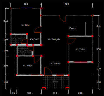 GAMBAR RUMAH MINIMALIS 1 LANTAI 10X10 METER FORMAT DWG AutoCAD