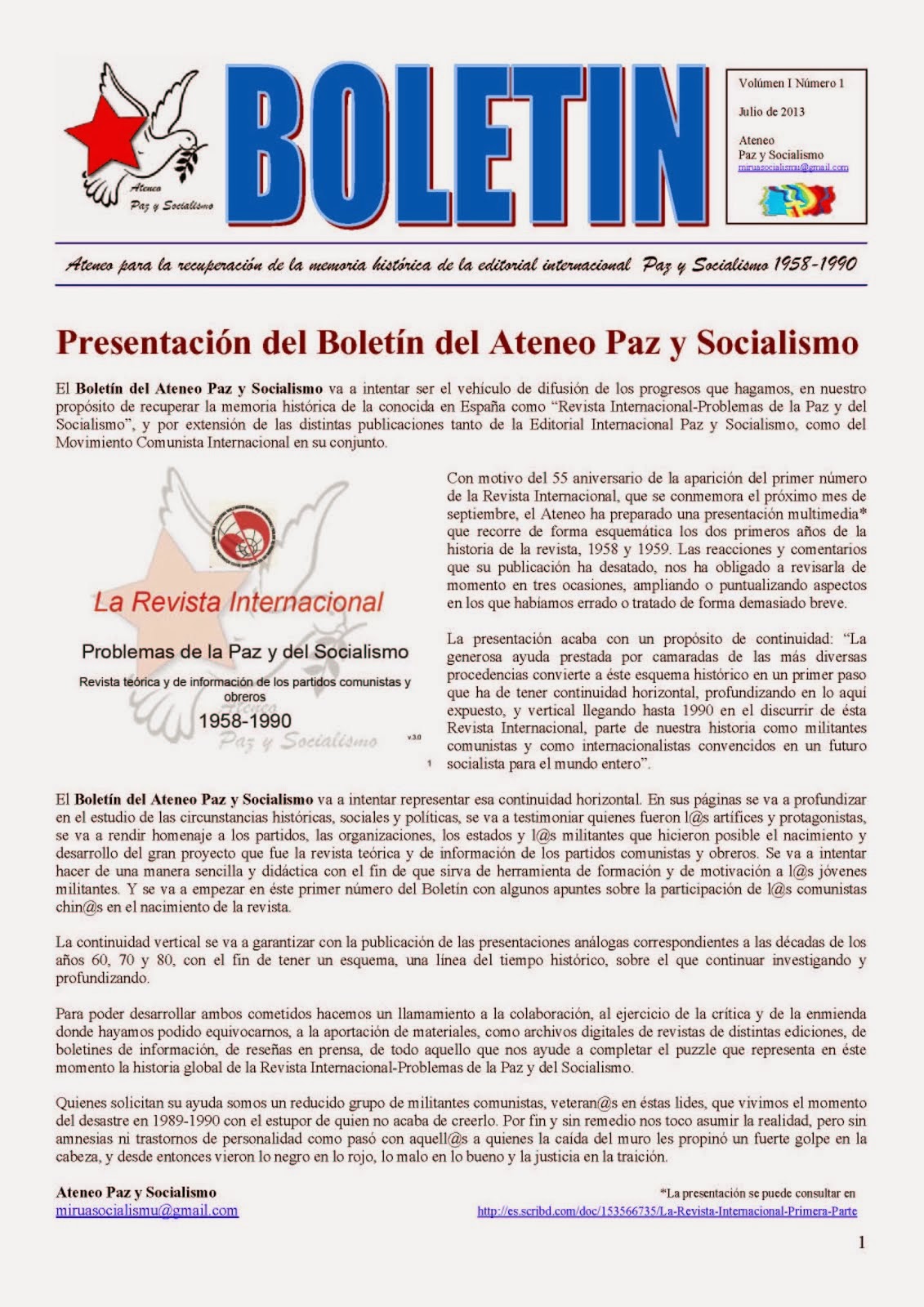 BOLETIN DEL ATENEO PAZ Y SOCIALISMO