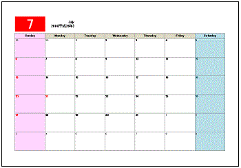 書式テンプレート 14年 平成26年 7月カレンダー 無料書式テンプレート