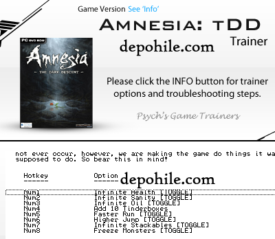 Amnesia The Dark Descent Can, Zıplama +7 Trainer Hilesi İndir