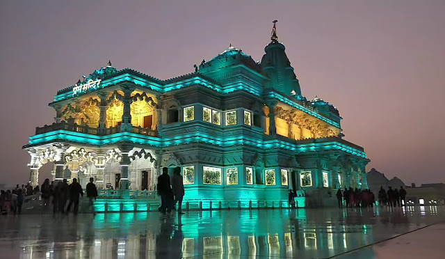 Prem Mandir Vrindavan changing light Night View image