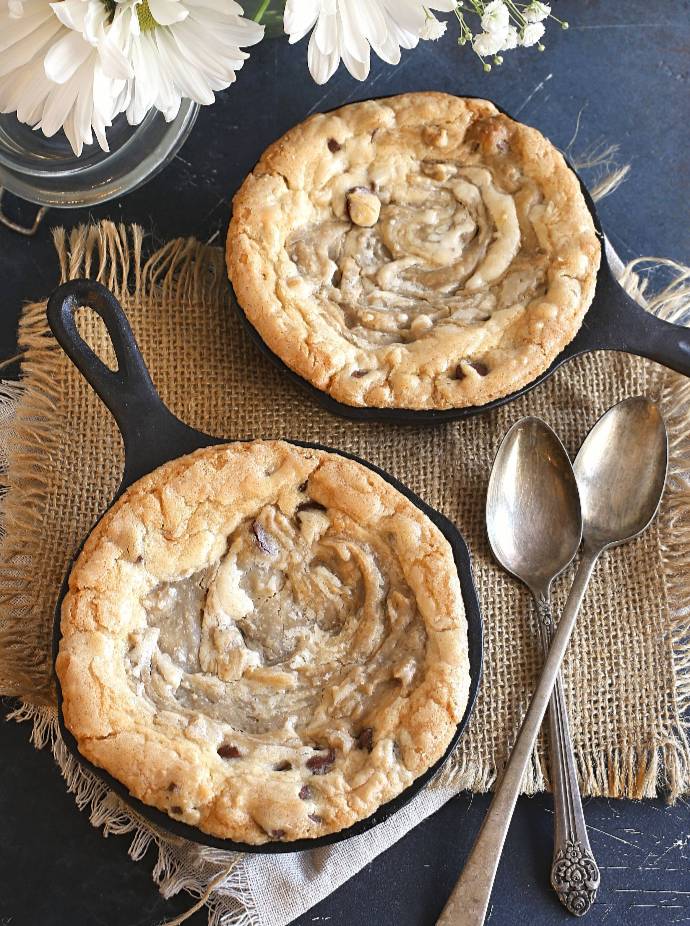 Hungry Couple Chocolate Chip Skillet Cookie with Tahini Swirl