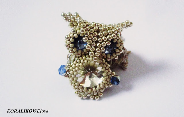 koralikowa sowa,beaded owl,koraliki,beads,wisior,toho,koralikowelove