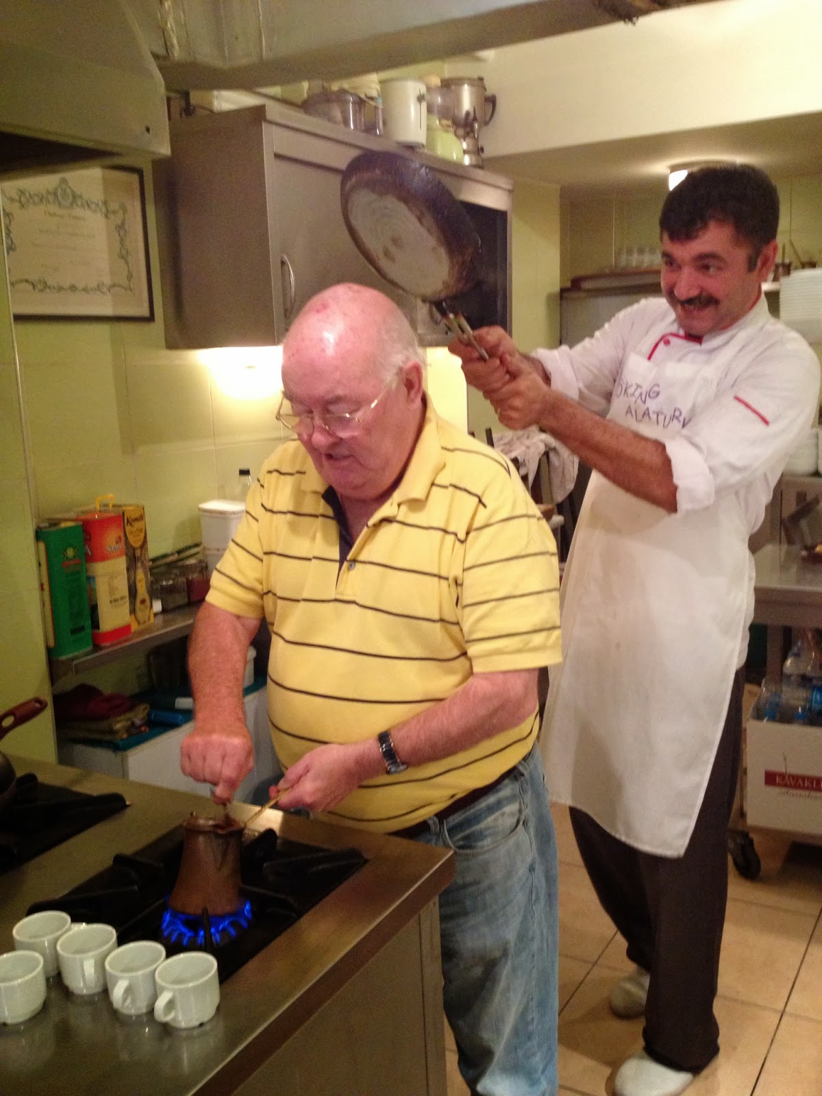 Istanbul - One of our instructors "helps" a student make Turkish coffee