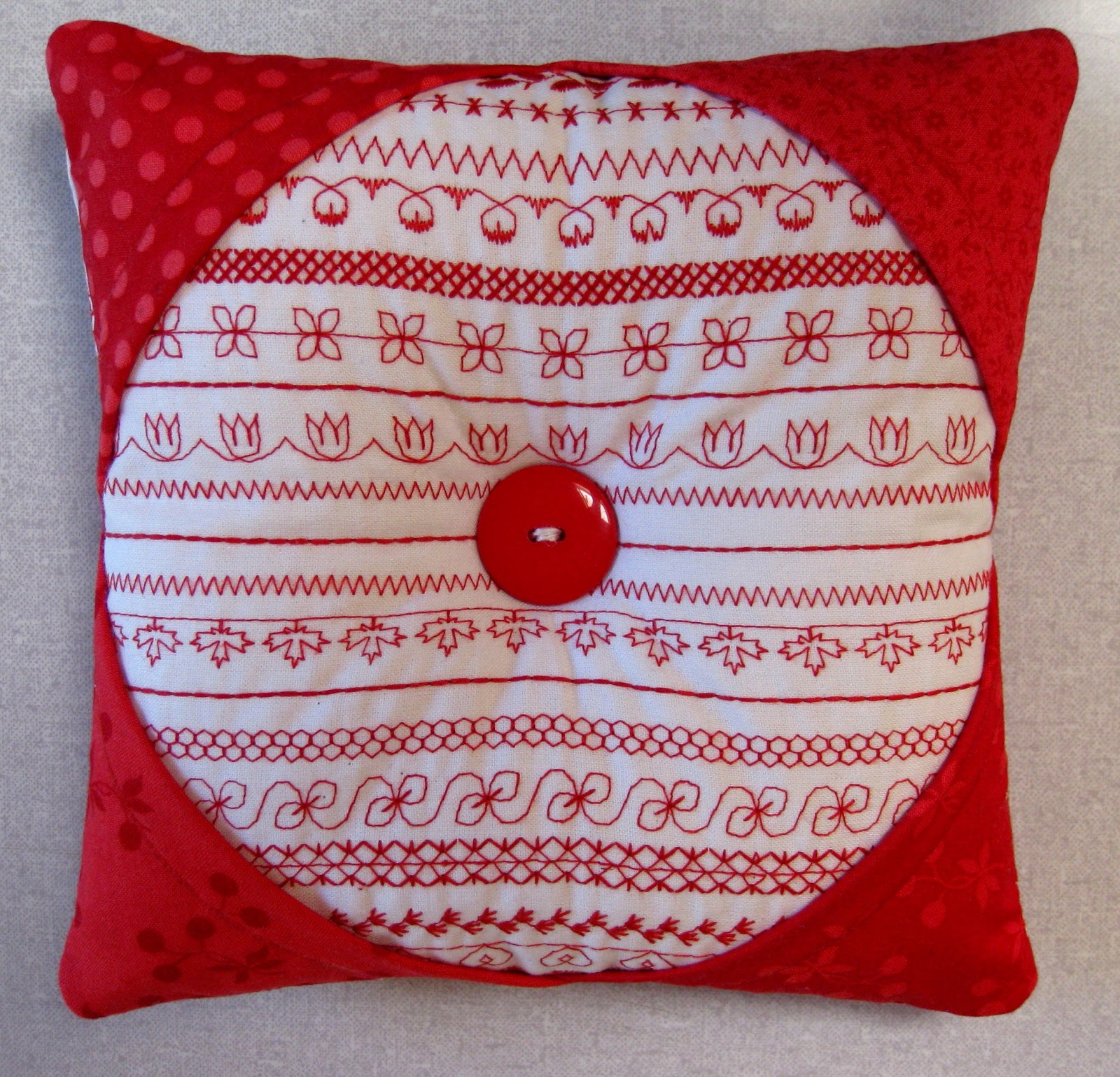 Button Bow Lane Stitch Sampler Pin Cushion