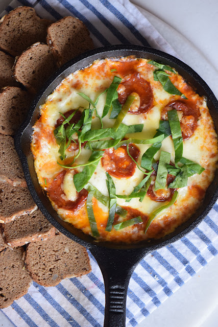 cast iron skillet, homemade, fresh, tomatoes, basil, cheese, tailgating