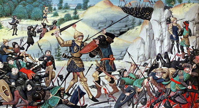 Ронсевальская битва (средневековая миниатюра). Противника Роланда изображены сарацинами