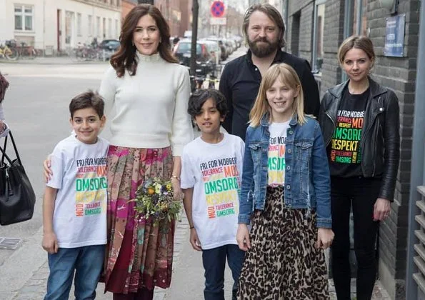 Crown Princess Mary wore a Valentino pleated printed silk crepe de chine midi skirt