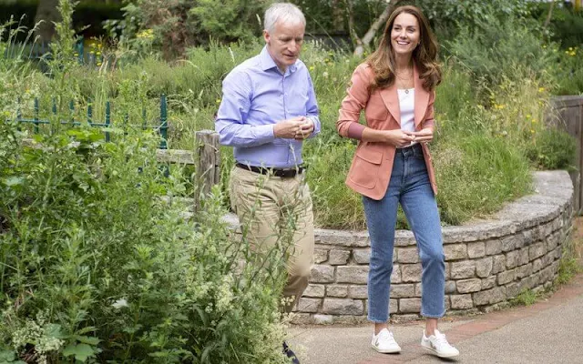 Kate Middleton wore a new safari poudre wool jacket from Chloe, and nadalia top from Ralph Lauren, and blue jeans from Other Stories