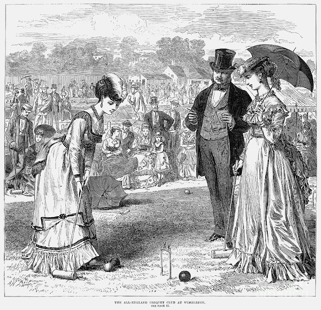 Women in the 19C United States of America Croquet in the Garden Comes