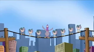 Smidgen the Pigeon appears and counts 9 birds on a wire in song. Sesame Street Episode 4320 Fairy Tale Science Fair season 43