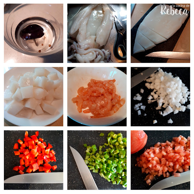 Receta de arroz negro con alioli: preparación de los ingredientes