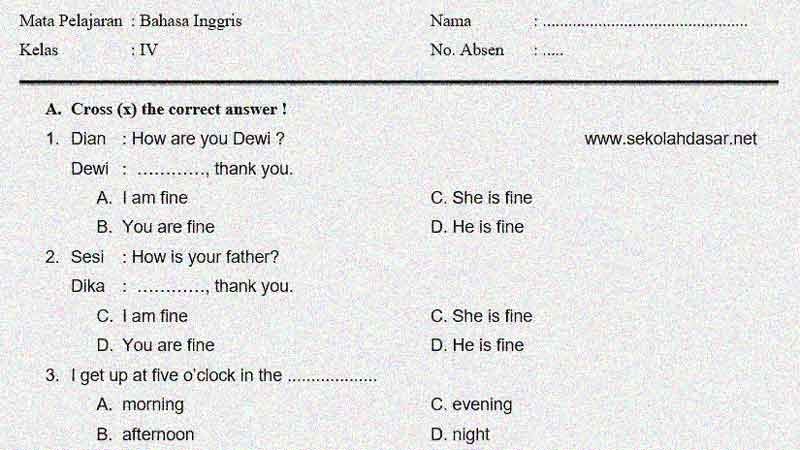 Soal Latihan Penilaian Tengah Semester 1 Bahasa Inggris Kelas 4 Soal Latihan Penilaian Tengah Semester 1 Bahasa Inggris Kelas 4