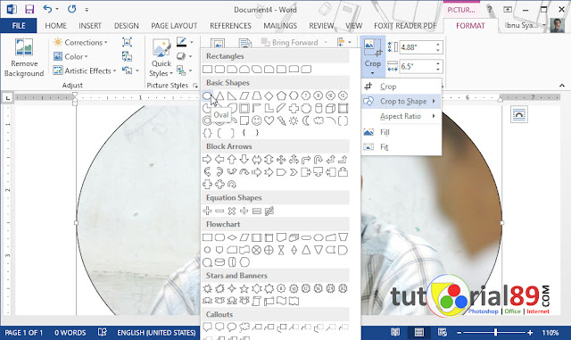 Cara mudah crop lingaran pada gambar di Microsoft word Cara mudah crop lingaran pada gambar di Microsoft word