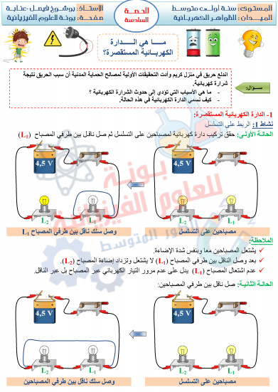 بطاقة ما هي الدارة الكهربائية المستقصرة - للسنة الاولى متوسط بطاقة ما هي الدارة الكهربائية المستقصرة - للسنة الاولى متوسط