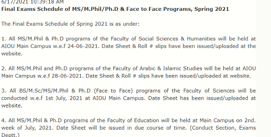 AIOU-Final-Exams-MS-M.Phil-Ph.D Programs-Spring-2021