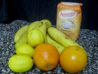 Ingredientes para hacer mermelada de plátano y cítricos.