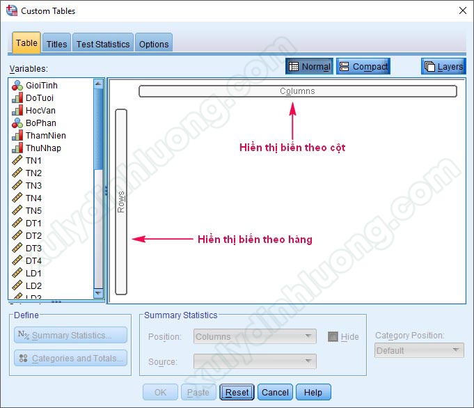 Chạy bảng kết hợp Custom Table trong SPSS