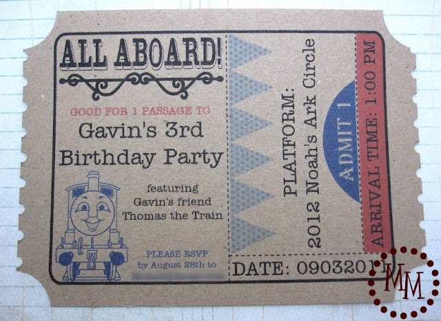 finished Thomas the Train Ticket birthday invitations