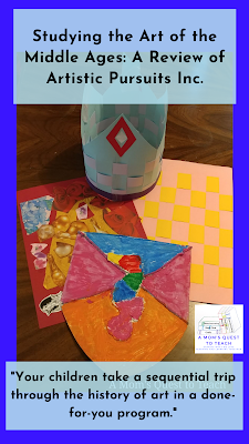 A Mom's Quest to Teach: Studying the Art of the Middle Ages: A Review of Artistic Pursuits Inc. – Study the Art of the Middle Ages with an exciting curriculum that incorporates text and video lessons. #homeschool #art #history Text: Studying the Art of the Middle Ages: A Review of Artistic Pursuits Inc.; Your children take a sequential trip through the history of art in a done-for-you program; photo of four art projects