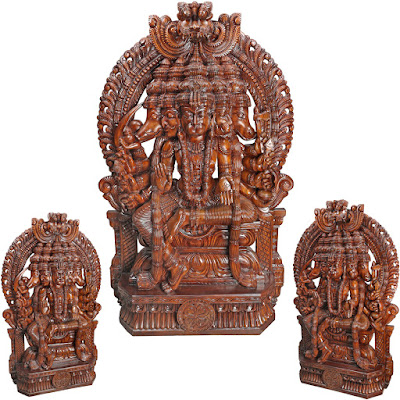 Lord Panchmukha Hanuman Wooden Sculpture