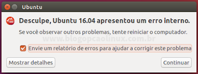 Mensagem de erro do Apport no Ubuntu 16.04 LTS