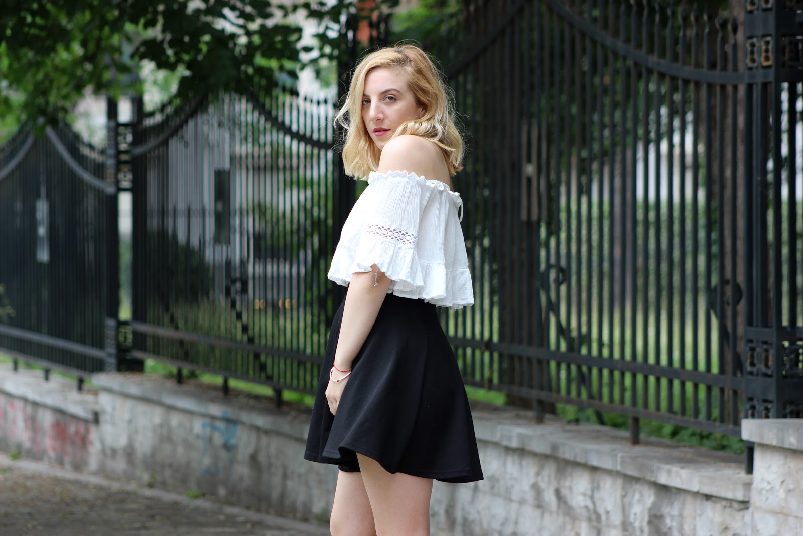 black off shoulder top with skirt