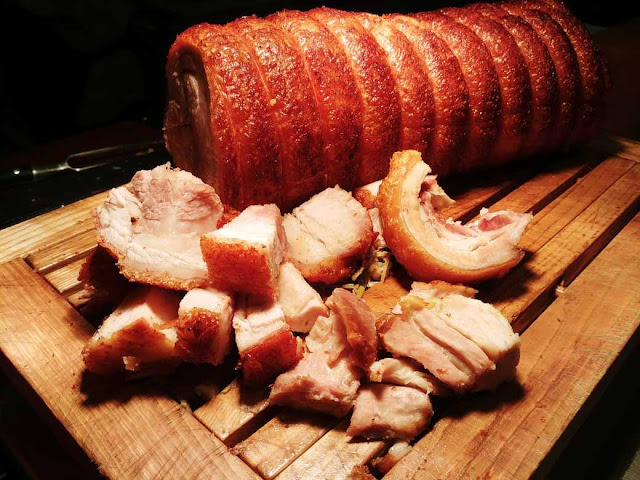 The Grand Kitchen Porchetta or roast pork belly with crunchy skin and juicy meat at The Grand Kitchen