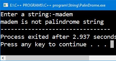 Program in C++ to check a given string is palindrome or not