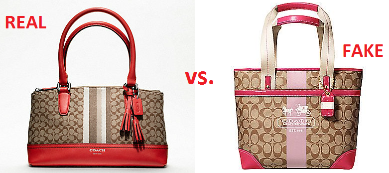 real Coach bag, vs. fake Coach bag)