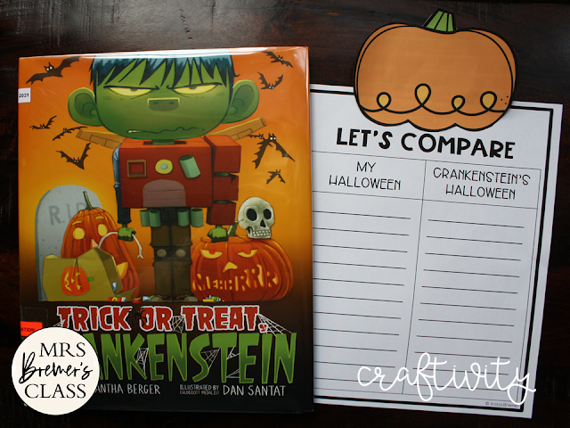 Trick or Treat Crankenstein book activities unit with Common Core aligned literacy companion activities, class book, and craftivity K-1