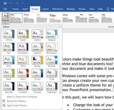 Cambiar los colores del tema del documento en Word o Excel