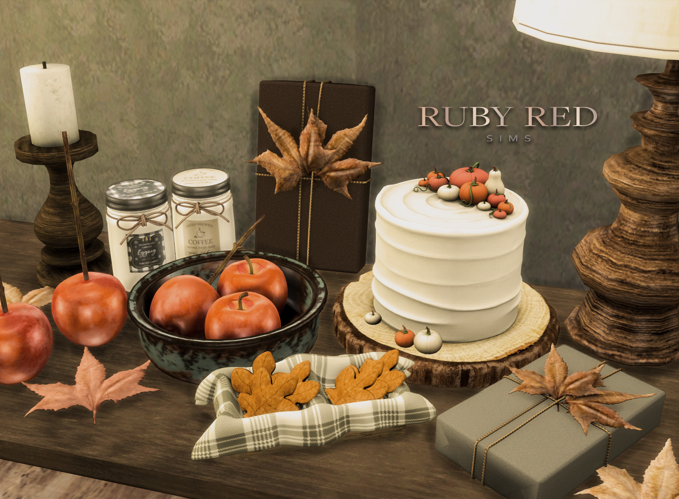 October Sims 4 Autumn Decoration Set 秋天物件組 [FREE] [Ruby Red Sims]