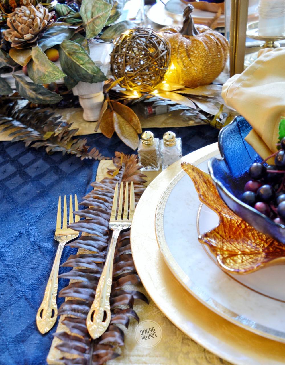 Dining Delight: Cobalt Blue & Gold Fall Tablescape