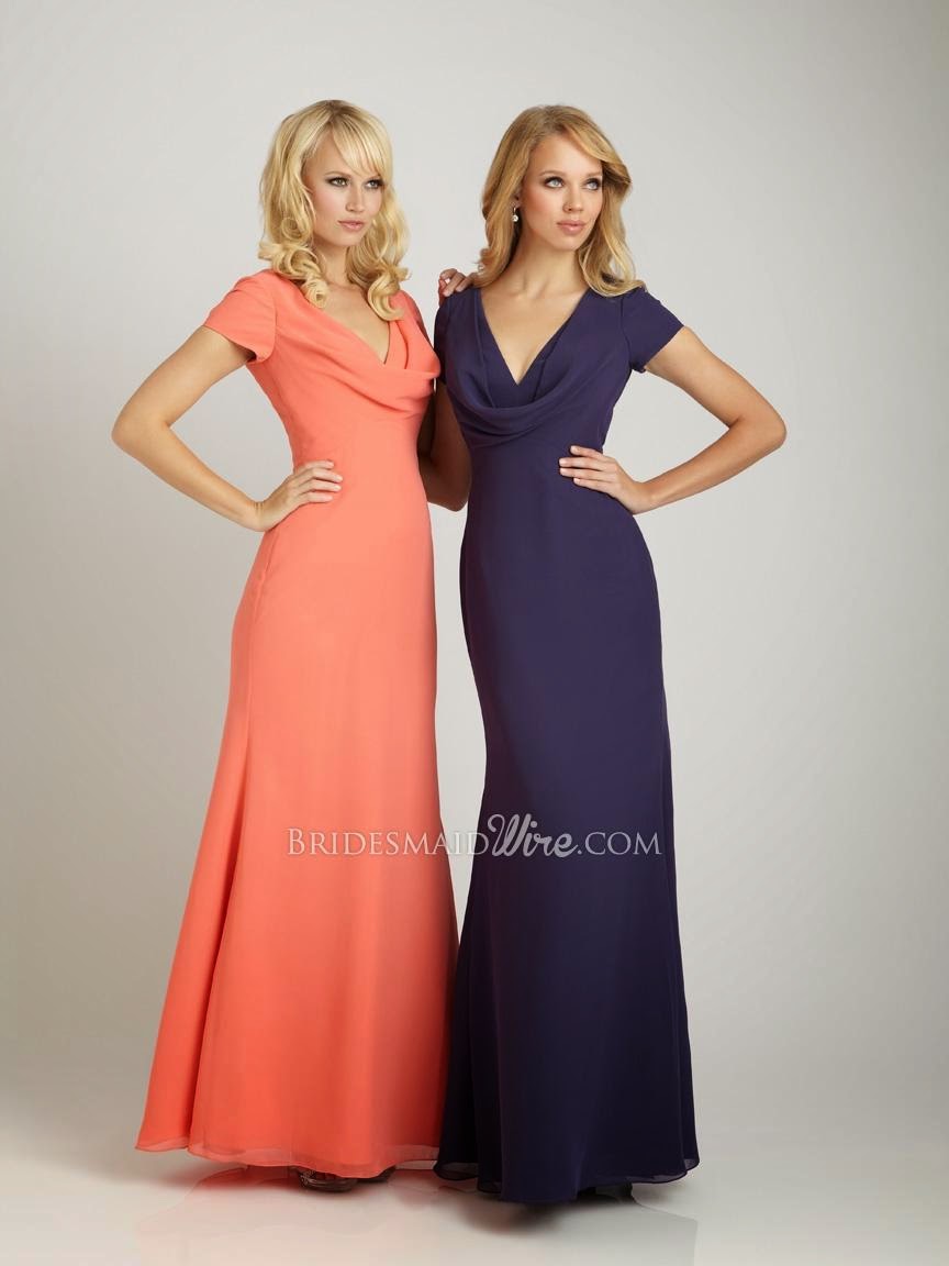 Elegant Fitted Long Bridesmaid Gown with Cap Sleeves and Dramatic Cowl Neckline-1