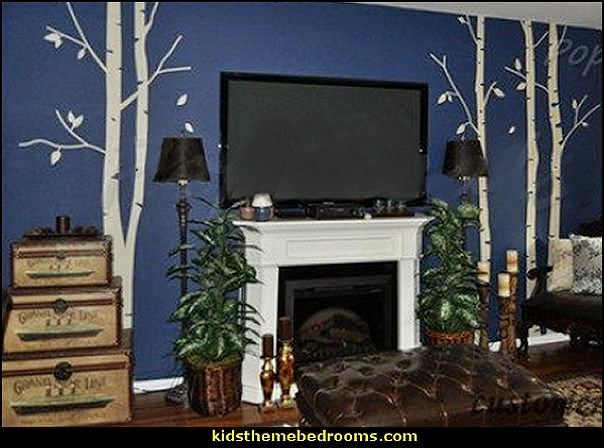 Tree Murals - tree wall decals - tree wall murals - Tree Wallpaper - tree wall stickers -  decorating with trees - tree wallpaper mural - Outdoor Bedroom decorating ideas - birch trees - forest trees wallpaper murals - tree props