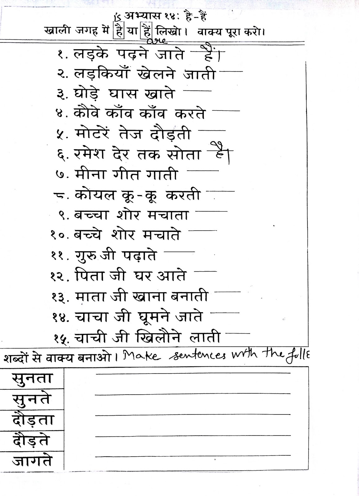 Tenses In Hindi Worksheets