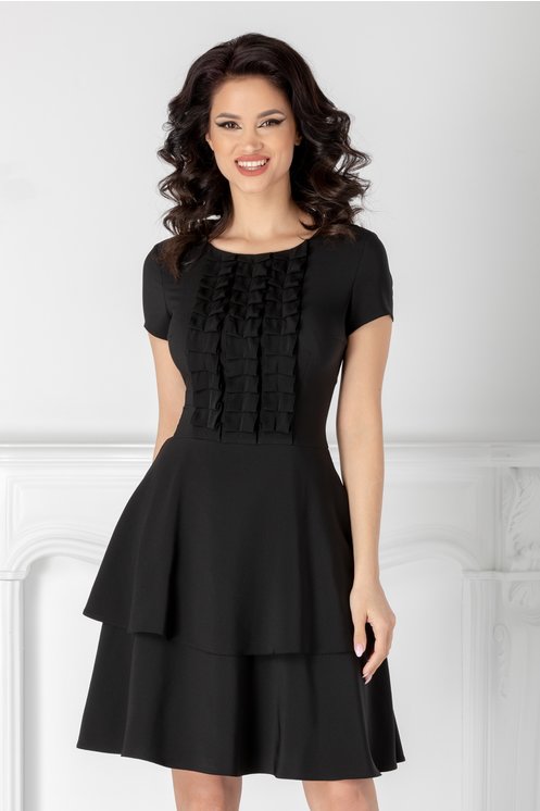 rochie neagra eleganta volane la baza volane la bust croi clos maneci scurte rochie neagra eleganta volane la baza volane la bust croi clos maneci scurte