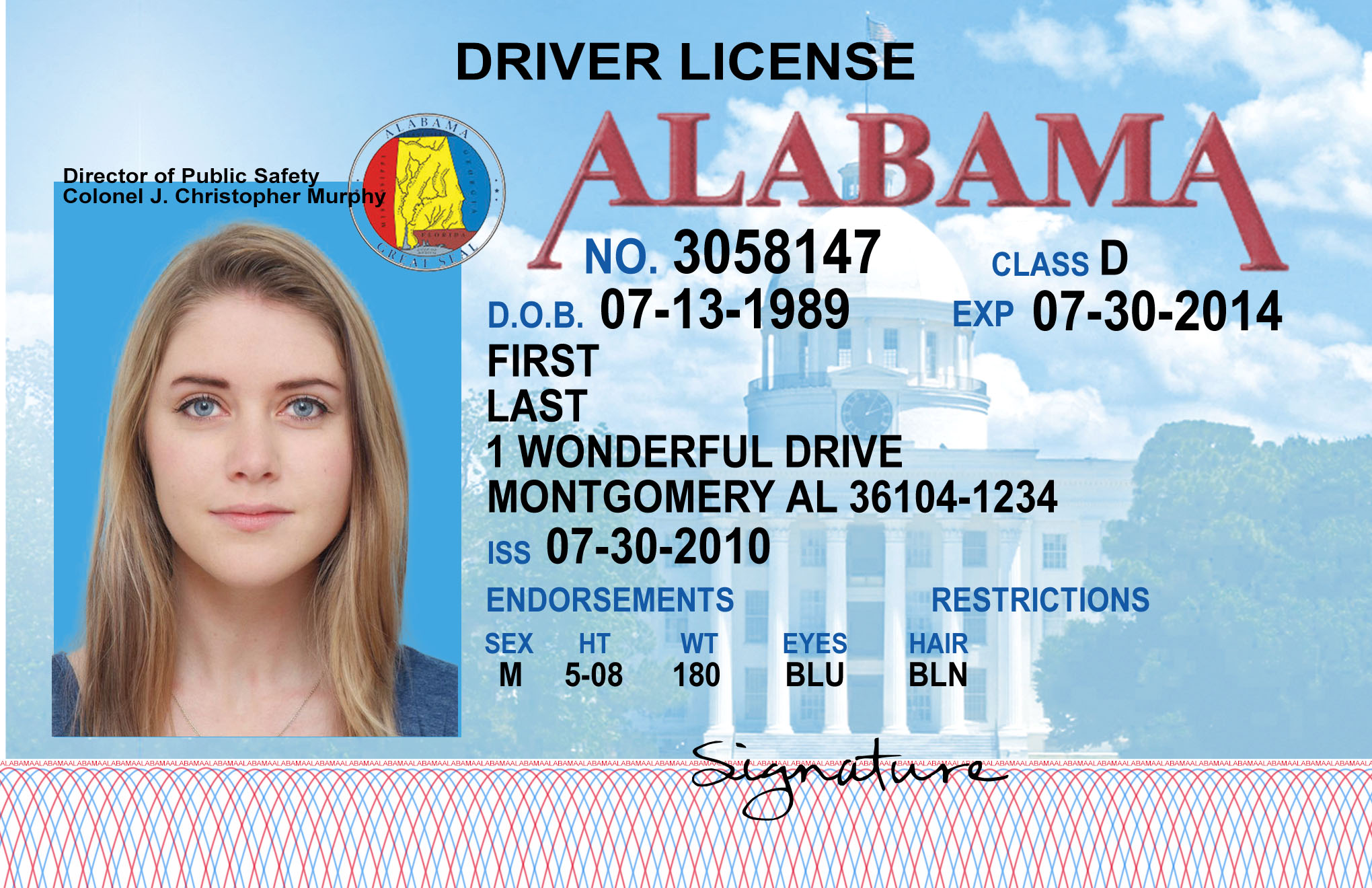 Alabama Driver License PSD Template.