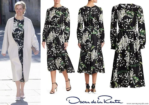 Countess of Wessex wore a new Oscar de la Renta Floral Long-Sleeve Side Button Silk A-Line Dress