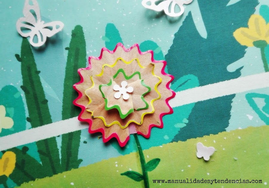 Flor de virutas de lápices de colores manualidades infantiles