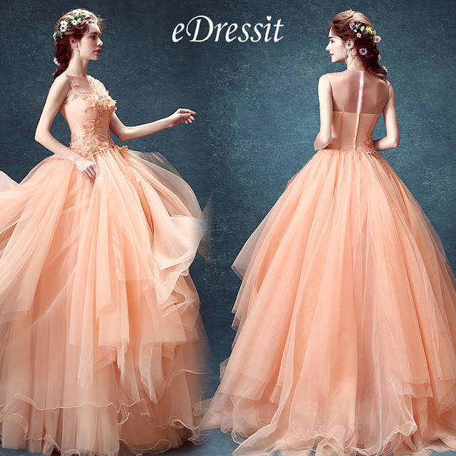 Sexy Orange Strapless Embroidery Ruffle Prom Dress