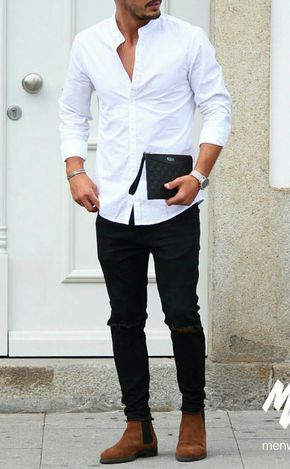 calça preta e blusa branca social